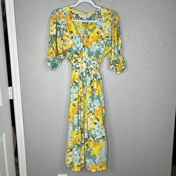 knee length dresses for ladies FAITHFULL THE BRAND Amaia Zebra Yellow Rafa Midi Dress (AU 8 | US 4 main image 1